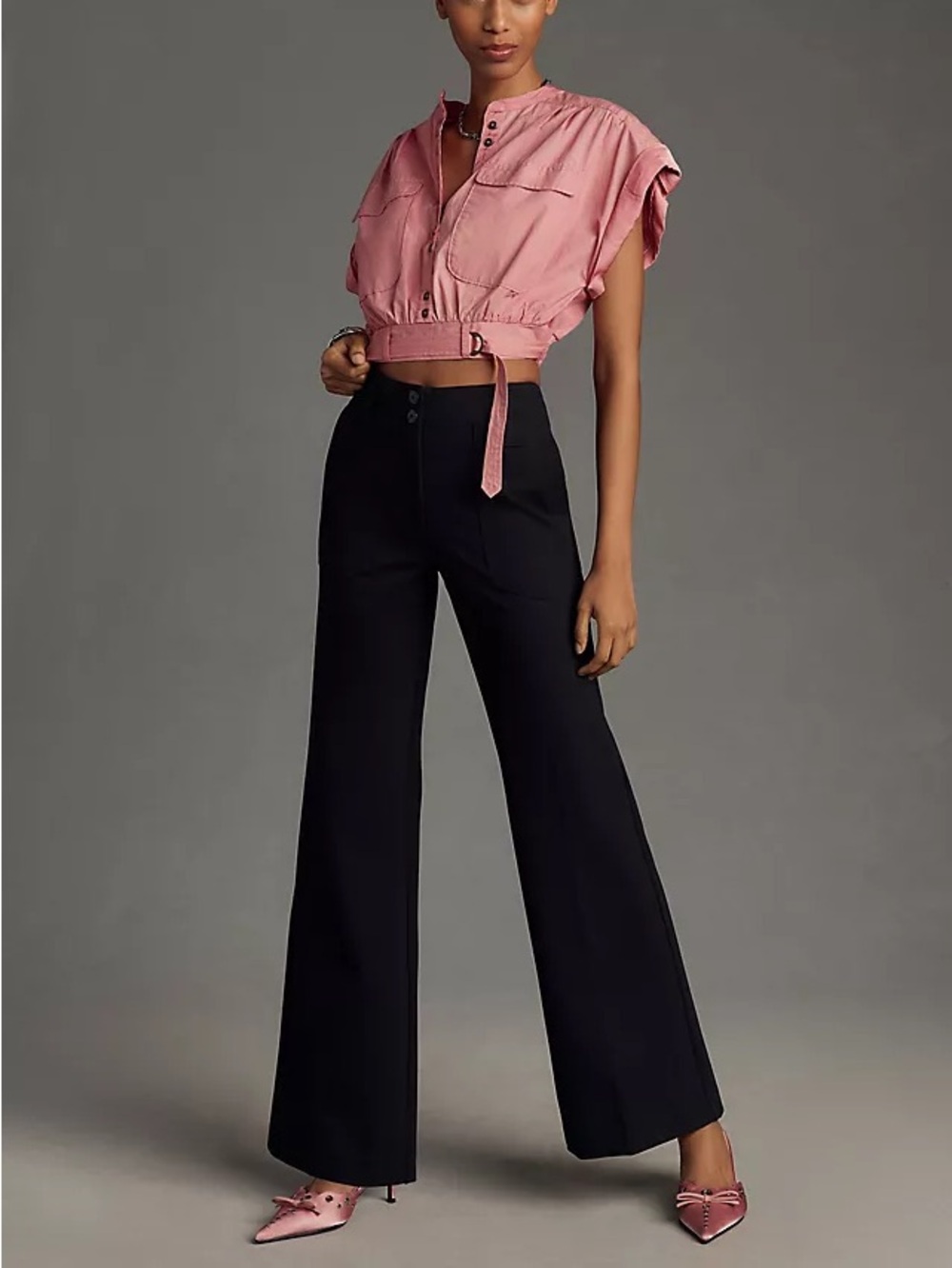Anthropologie Maeve Naomi Black Flare Stretch Pants Side Zip 10 NEW